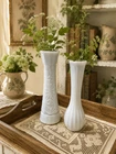 Vintage Milk Glass Bud Vase Set of 2 White Starburst Ribbed Floral Vases MCM