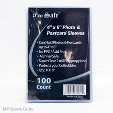 (1) Pro Safe 4"x6" Soft Sleeves 100ct Ultra Clear No PVC Free Shipping!