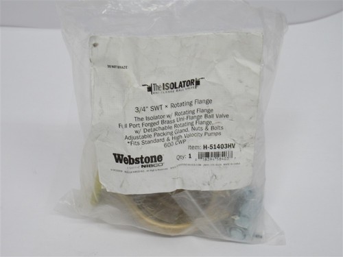 Webstone H-51403HV , 3/4" Sweat x Rotating Flange Ball Valve , Brass