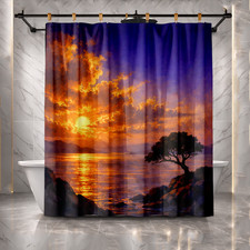 Sunset Mountain Landscape Shower Curtain with 12 Hooks Scenic Hill Decor