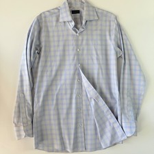 Proper Cloth Non-Iron Dress Shirt Blue Checkered Long Sleeve Mens M Slim 