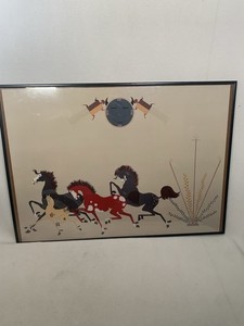 1937 Navajo Artist Gerald Nailor “Nevada Horses” Print Poster 