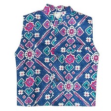 Boys Blue Geometric Print Nehru Vest Indian Traditional Ethnic Jacket Size 18