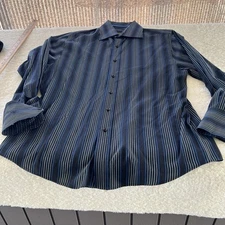 Roar Shirt Mens Large Business Casual Button Up Black Striped Long Sleeve