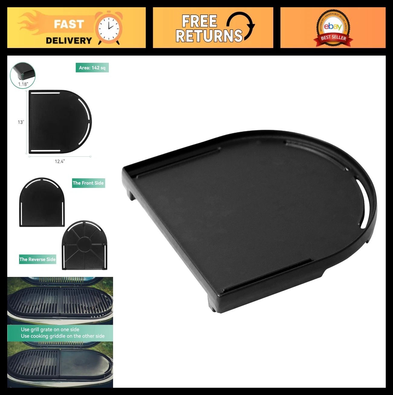 13" Cast Iron Griddle Plate for Roadtrip 285 225 X-Cursion Grill Accessories, Co