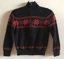 NWT Ralph Lauren Boys M 10-12 black white fair isle ful zip sweater 100 Cotton