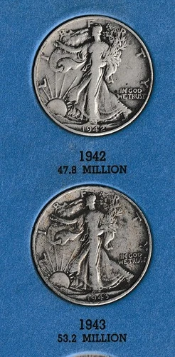 Whitman Album w/ 7 Different US Silver Walking Liberty Half Dollar US Coins