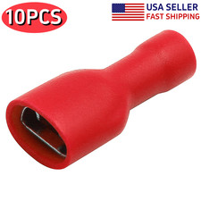 10PCS Red Female Spade Terminals Crimp 22-16AWG Wire Connectors Fully Insulated