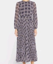 EUC Zimmermann Floral Pleated Midi Dress with Belt in Navy Daisy Size 0