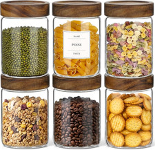 6Pcs- 28 Oz Glass Jars with Wooden Lids Pantry Containers with Wide Mouth Desi
