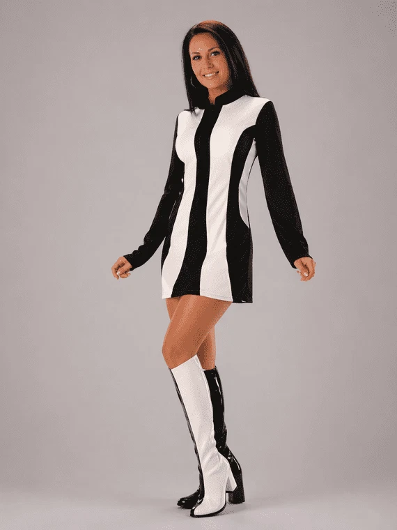 black and white 60's dress 60s Dresses products for sale Size:38 Short Jacket+32 Waist Adjust 28to34)(Height: 5 4 to5 7 )(Neck  15-16.5)S-M) Polka dot product_family:180029 White Dress Black Shoes