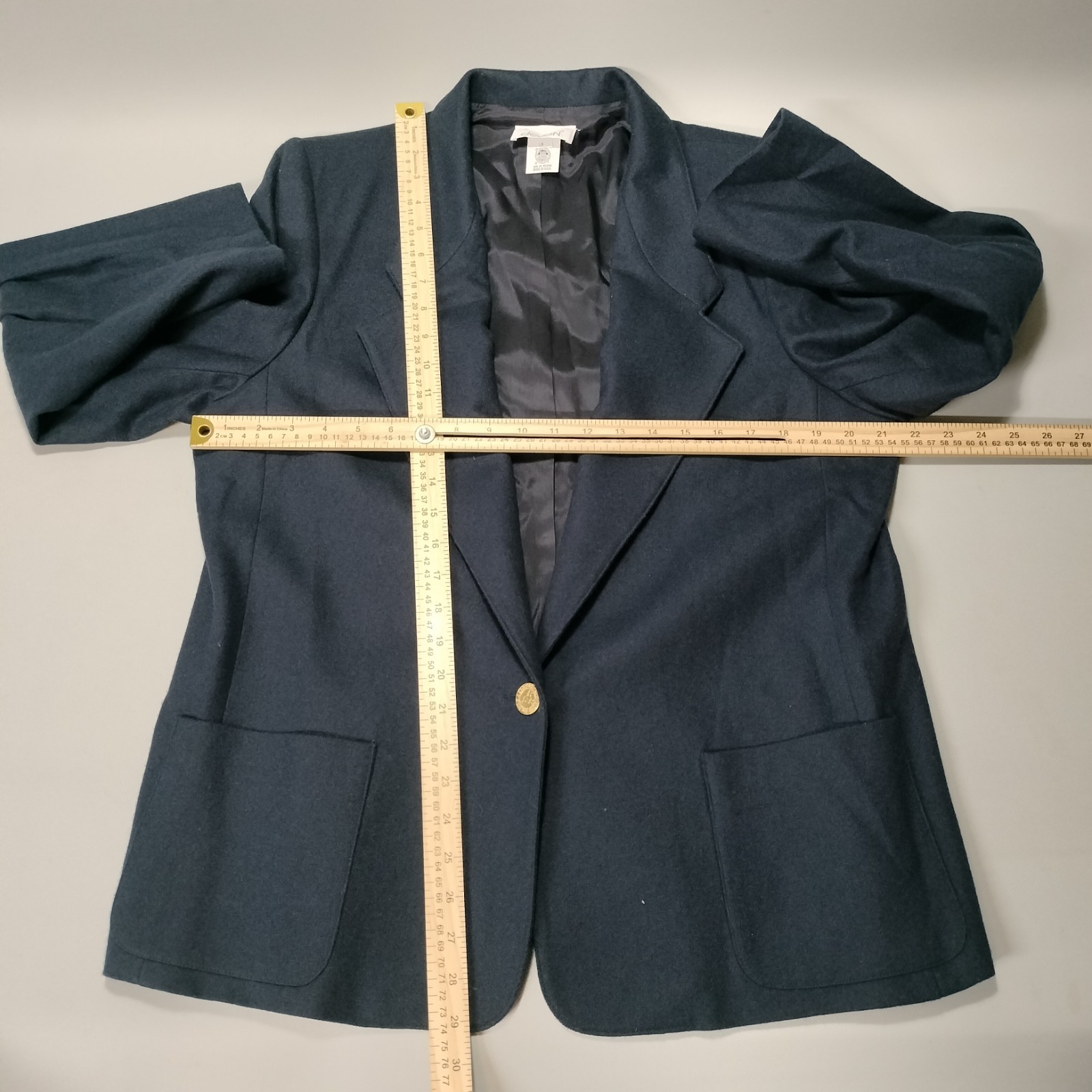 Devon Dark Navy Blue Gold Button Wool Blazer Jack… - image 8