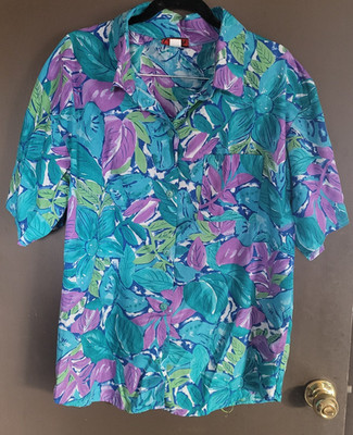 C.O.L.A  Top Women 2X  Lightweight Floral Short Sleeve Button Up Casual USA Made
