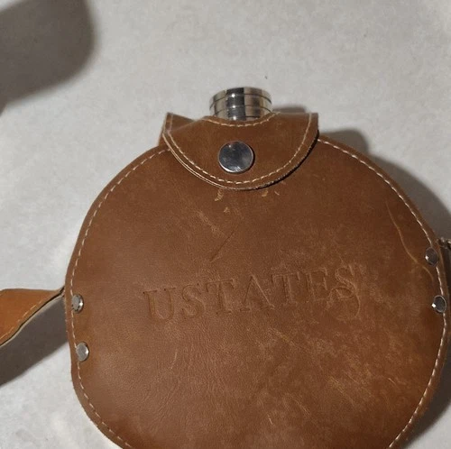 USTATES Stainless Steel Canteen with Leather Cover Civil War Reproduction