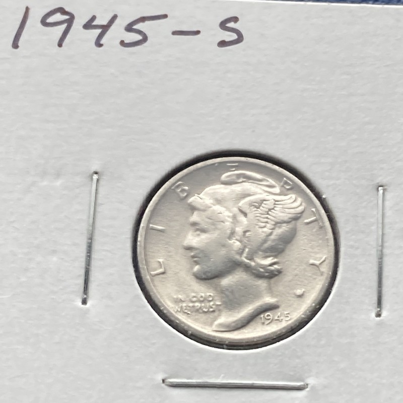 1945-S MERCURY DIME 10¢ Fine San Francisco 90% SILVER COIN UNITED STATES MINT