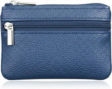 Blue Small Leather Coin Purse Change Pouch for Women Men Kids with Zip Key Ring