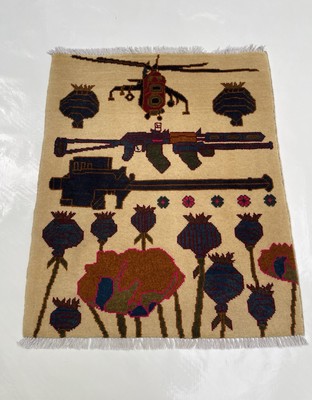 74x63 cm Afghan Kriegsteppich Kriegsteppich schön gemacht Wollteppich Handarbeit #417