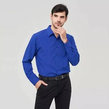 Camicia Maglia Maniche Lunghe Cargo Uomo Blu Elettrico Tinta Unita ABDE8A