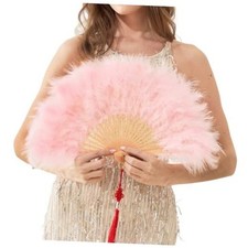 Handheld Marabou Feather Fan, 1920s Vintage Style Flapper Hand Fan Light Pink