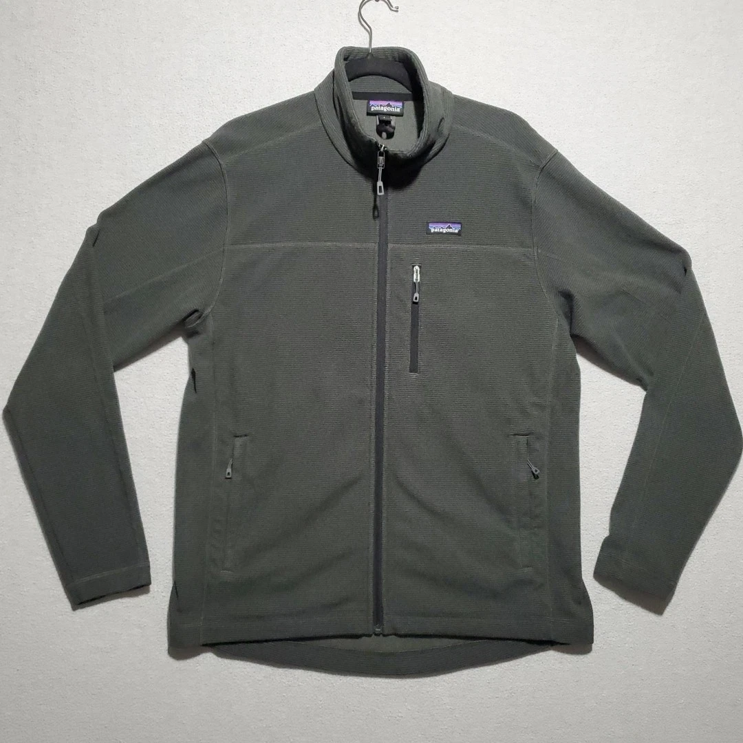 Patagonia Full Zip Fleece Oakes Fall Winter Jacket Mens Large Gray Green Cold