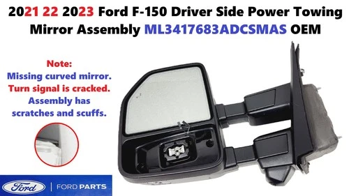 2021 22 2023 Ford F150 Driver Side Power Towing Mirror Assembly ML3417683ADCSMAS