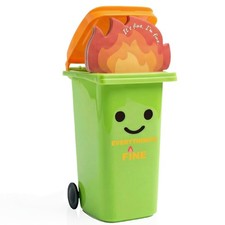 Dumpster Fire Desk Pencil Holder with Flame Note Cards, Funny Office Green