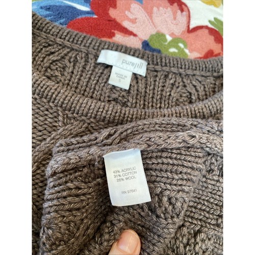 J Jill Pure Jill Sweater S Oversized Brown Cable Knit Wool Cotton Boho Cottage - Picture 8 of 13