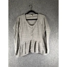 We The Free People Top Women XS Heather Gray Long Sleeve Peplum Waffle Henley