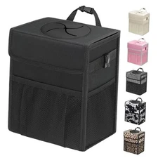  Car Trash Can with Lid, Leakproof Car Trash Bag Hanging 2.5 Gallons Black