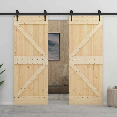 Porte coulissante Naturel et noir Bois de pin massif Moderne salon en vidaXL vid - Photo 1/4
