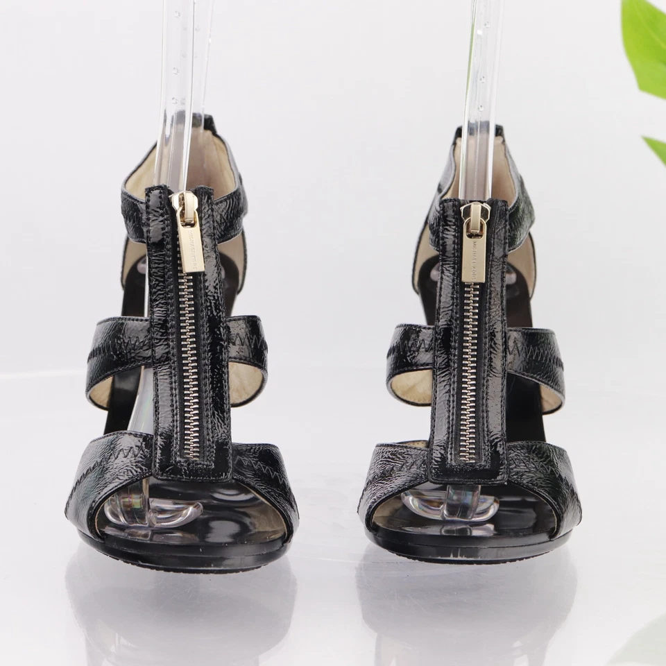 Sandalia Berkley Michael Kors para mujer talla 8,5 charol negro tacón bloque cremallera dorada Foto 2 de 4