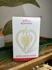2015 HALLMARK KEEPSAKE ORNAMENT PORCELAIN HEART OUR FIRST CHRISTMAS