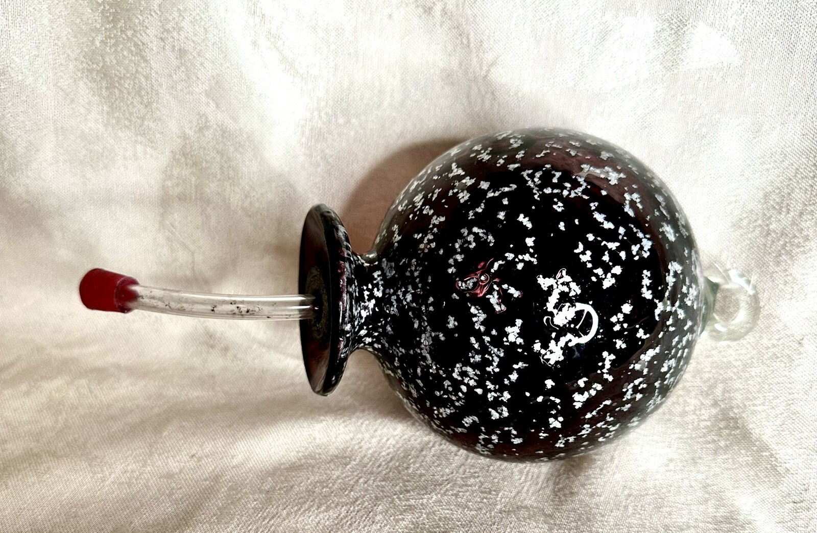 Murano Style Hand Blown Glass Purple W/Silver Fleck & Flowers Hummingbird Feeder