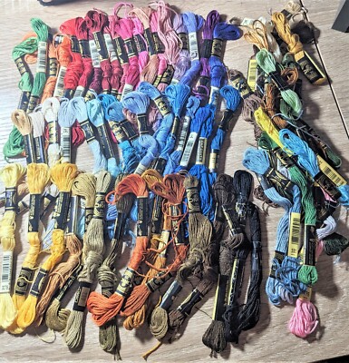 Lot of 72 Skeins Embroidery Floss Mostly Full DMC J&P Coats Thread Craft Needle