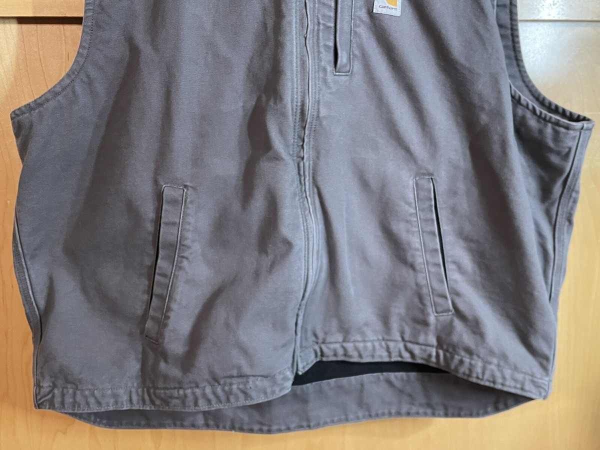 【01's USA製】Carhartt ベスト グレー PTL 2XL Carhartt Canvas Hooded Fleece Insulation Vest Men's 2XL Gray Full