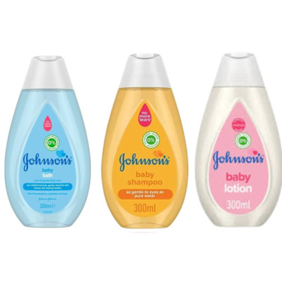 3-teiliges Johnson's Baby Pflegeset Öl Lotion & Waschen sanft vertrauenswürdig für empfindliche Haut