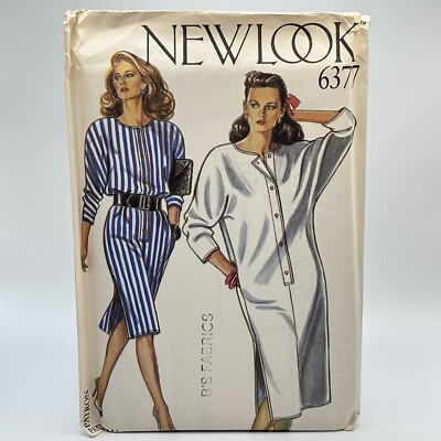 VTG New Look 6377 Pullover Dress Front Buttons & Bat Sleeves Misses 8-18 UNCUT