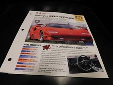 1974-1991 Lamborghini Countach Spec Sheet Brochure Photo Poster 90 89 88 87 86