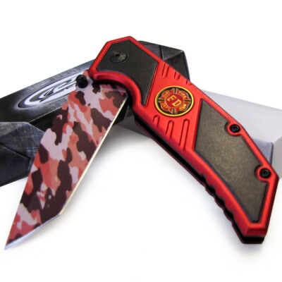 FIRE FIGHTER Spring Assisted Knife Fire Dept Tactical Camo Tanto Blade Rite Edge