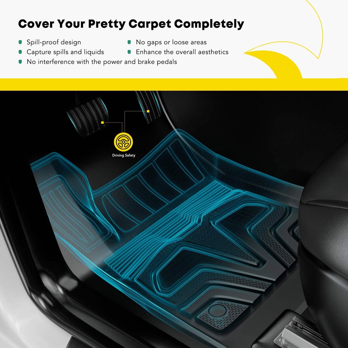2x Black Front Row Floor Mats for Ford F-150 2015-2023 SuperCrew SuperCab 4dr