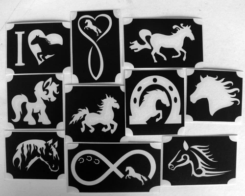 GLITTERTATTOO4YOU 10 different tattoo stencils glitter tattoo body jewelry horses horse pony