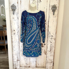 Old Navy Size Small Woman's Blue Green White Paisley Floral Shift Dress
