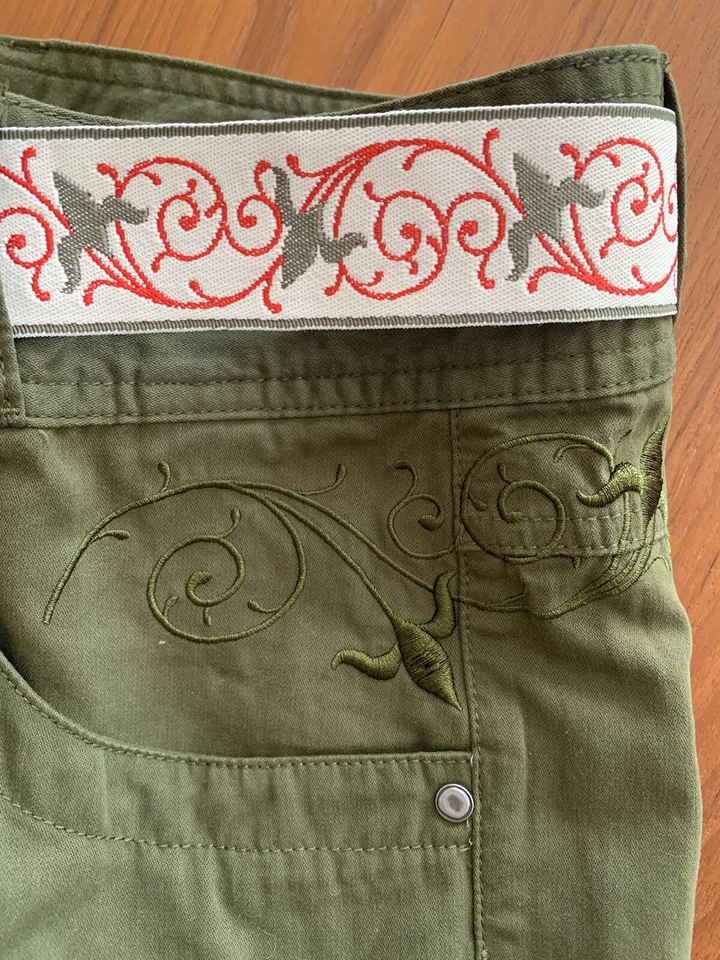 Cabela’s Mujer Exterior Pierna Recta Pantalones Talla 14 Laurel Verde Rojo Cinturón Foto 3 de 4