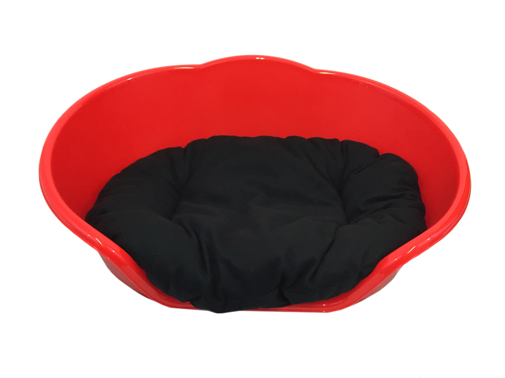 Large Plastic RED Dog Pet Bed With BLACK cushion Dog Cat Basket eBay