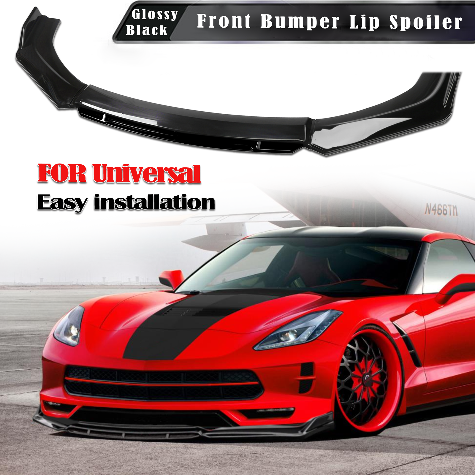 For Chevy Corvette Glossy Black Front Bumper Lip Spoiler Splitters Body Kit