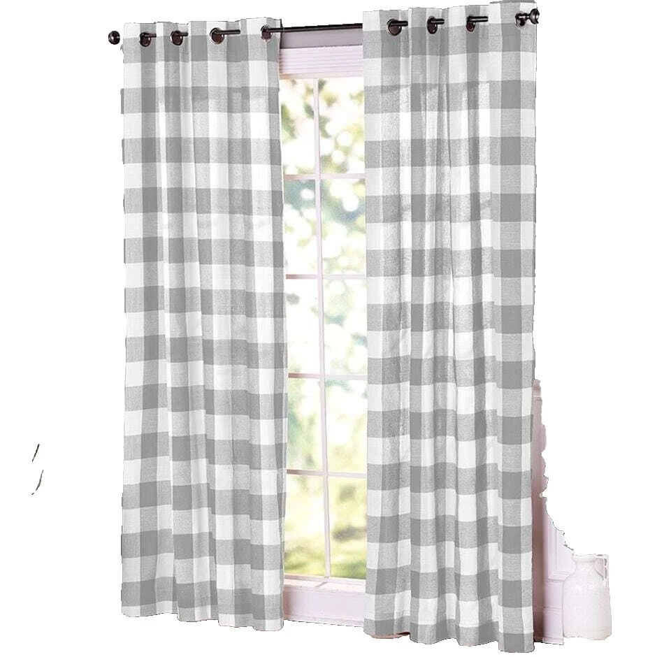 Cortinas de ventana de cuadros multicolor