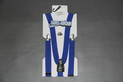 Cravatta e bretelle uomo Alfani blu grigio gingham check pre legate fiocco nuova - Foto 3 di 3