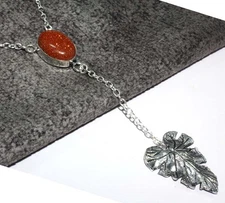 925 Silver Plated Leaf Goldstone Necklace Handmade Jewelry Size 18" MJ