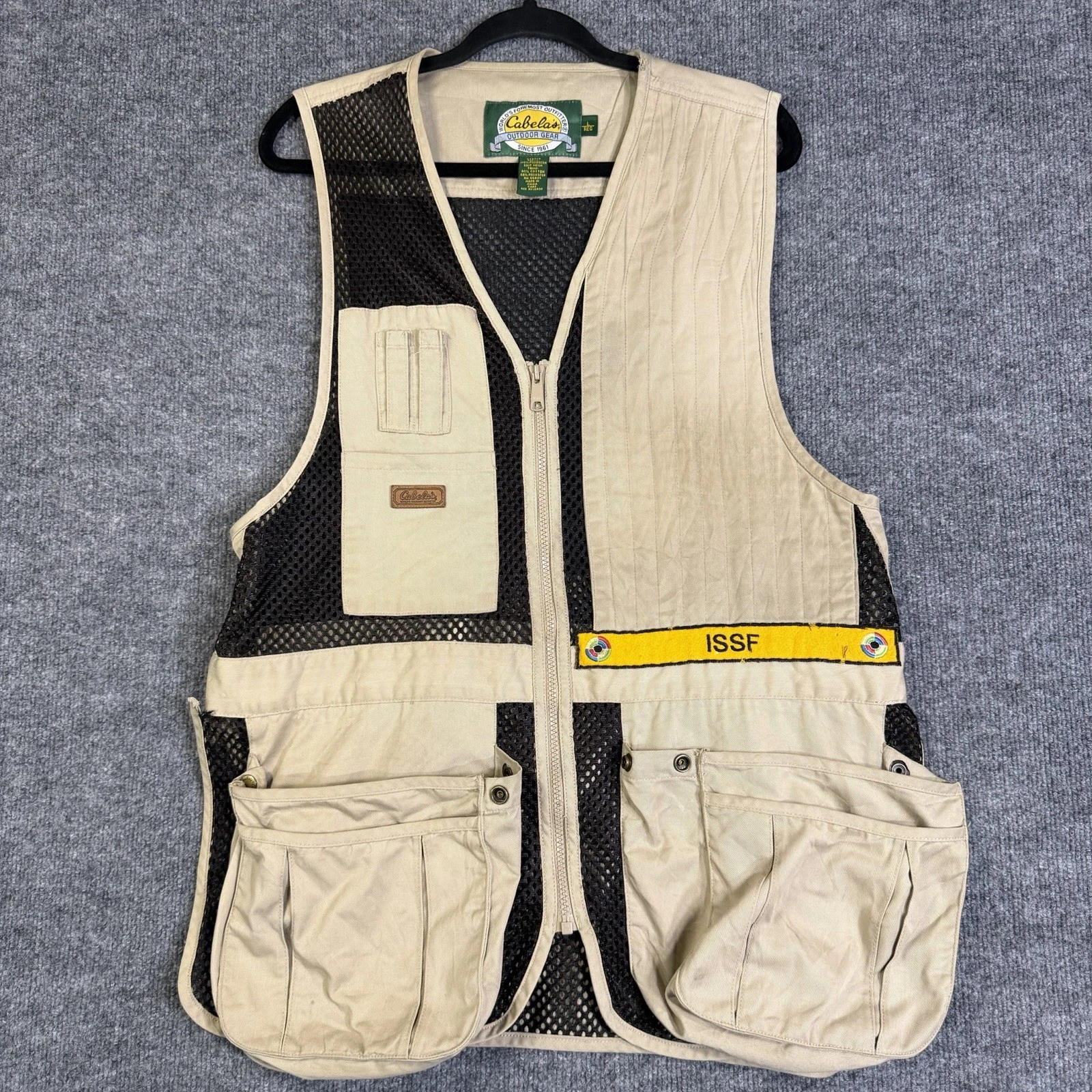 Cabela's Vest Mens Large Beige Outdoor Gear Mesh Fishing Jacket Pockets Shooting
