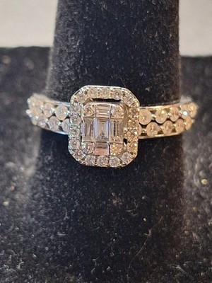 Vintage Artcarved 14K Weißgold Baguette rund Smaragd Form Illusion Ring Gr. 7